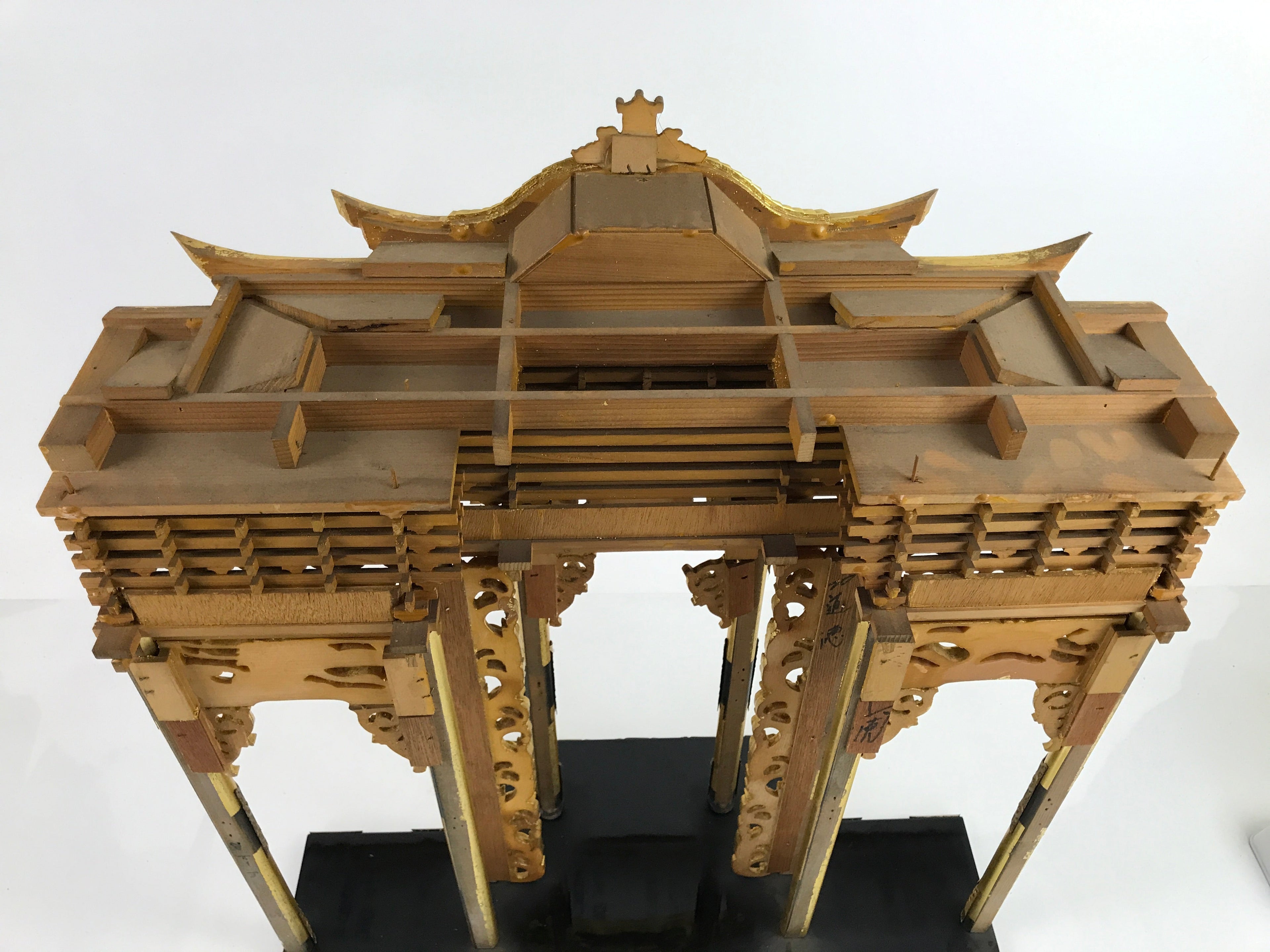 Japanese Buddhist Altar Wood Lacquer Inner Temple Gilt Brass Black Gold BA414