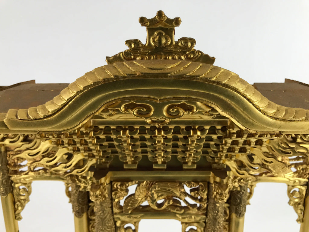 Japanese Buddhist Altar Wood Lacquer Inner Temple Gilt Brass Black Gold BA414
