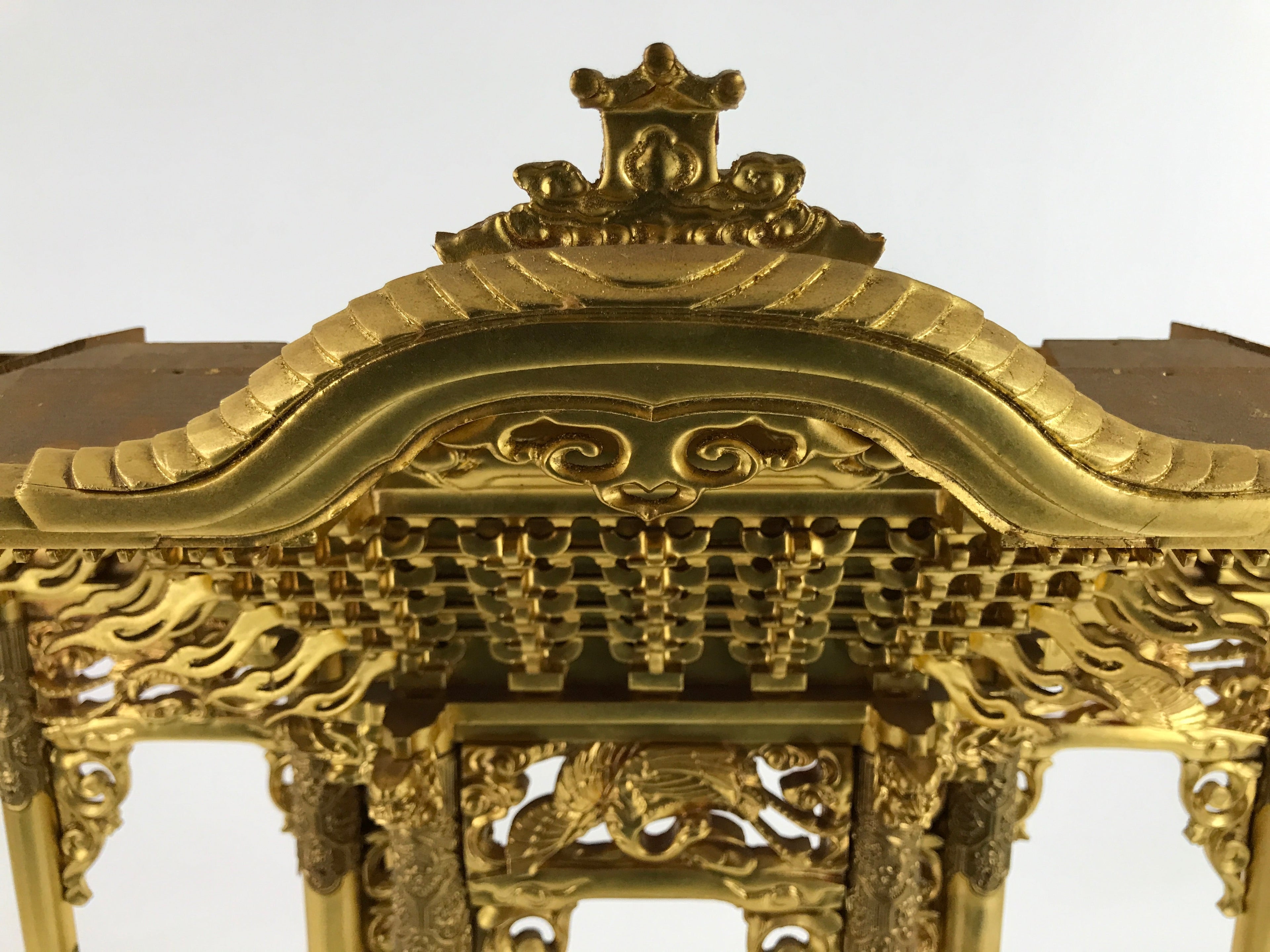 Japanese Buddhist Altar Wood Lacquer Inner Temple Gilt Brass Black Gold BA414