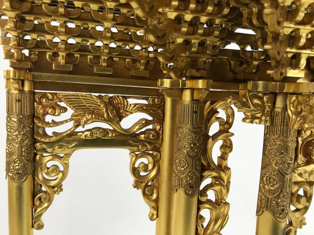 Japanese Buddhist Altar Wood Lacquer Inner Temple Gilt Brass Black Gold BA414