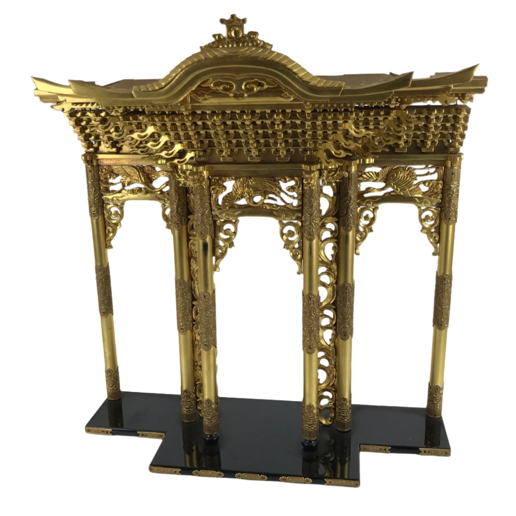 Japanese Buddhist Altar Wood Lacquer Inner Temple Gilt Brass Black Gold BA414