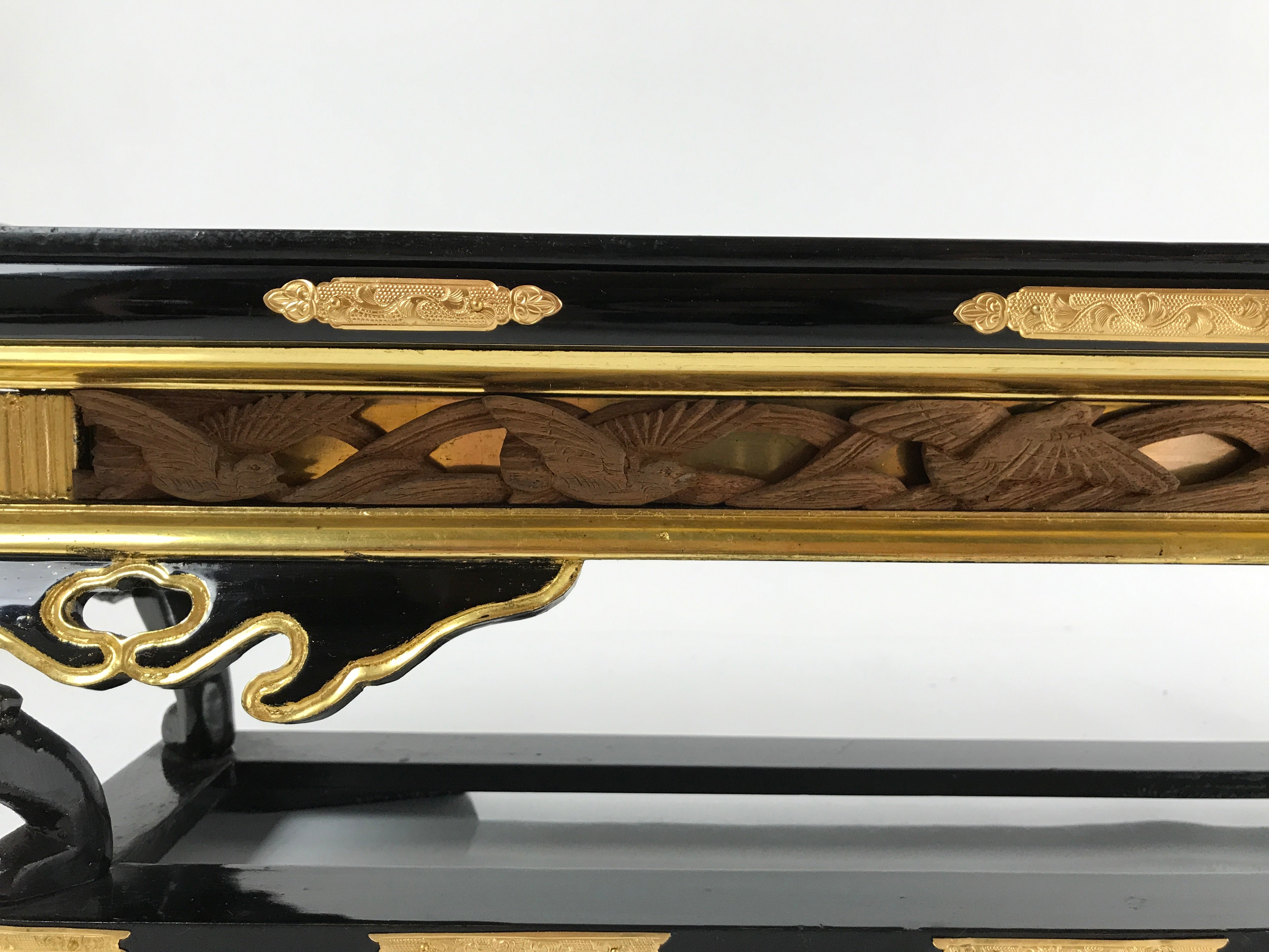 Japanese Buddhist Altar Wood Lacquer Offering Table Vtg Maejoku Black Gold BA293