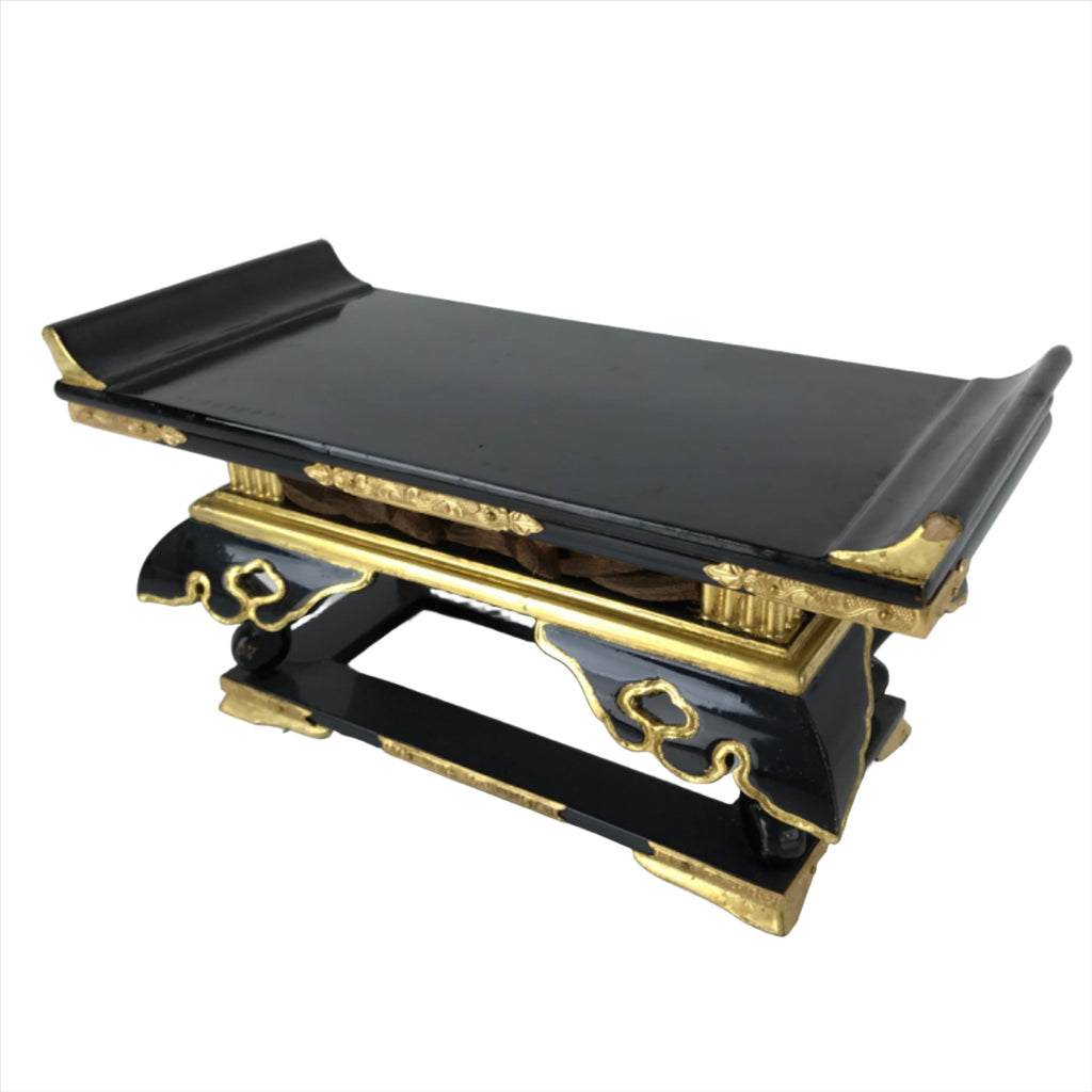 Japanese Buddhist Altar Wood Lacquer Offering Table Vtg Maejoku Black Gold BA296