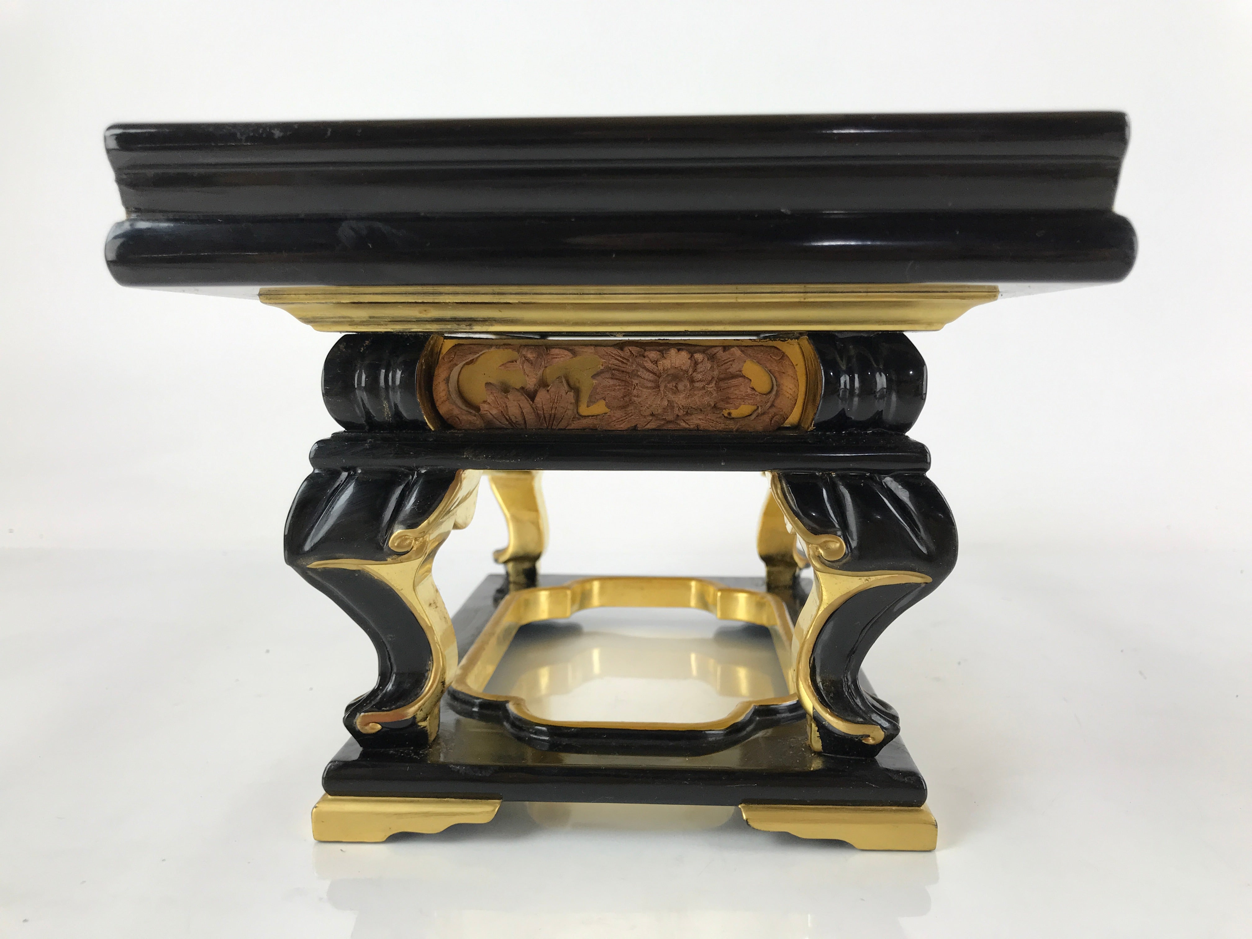 Japanese Buddhist Altar Wood Lacquer Offering Table Vtg Maejoku Black Gold BA297