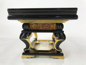 Japanese Buddhist Altar Wood Lacquer Offering Table Vtg Maejoku Black Gold BA297