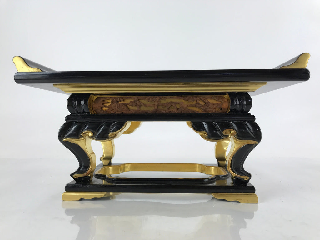 Japanese Buddhist Altar Wood Lacquer Offering Table Vtg Maejoku Black Gold BA297