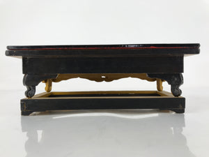 Japanese Buddhist Altar Wood Lacquer Offering Table Vtg Maejoku Black Gold BA299