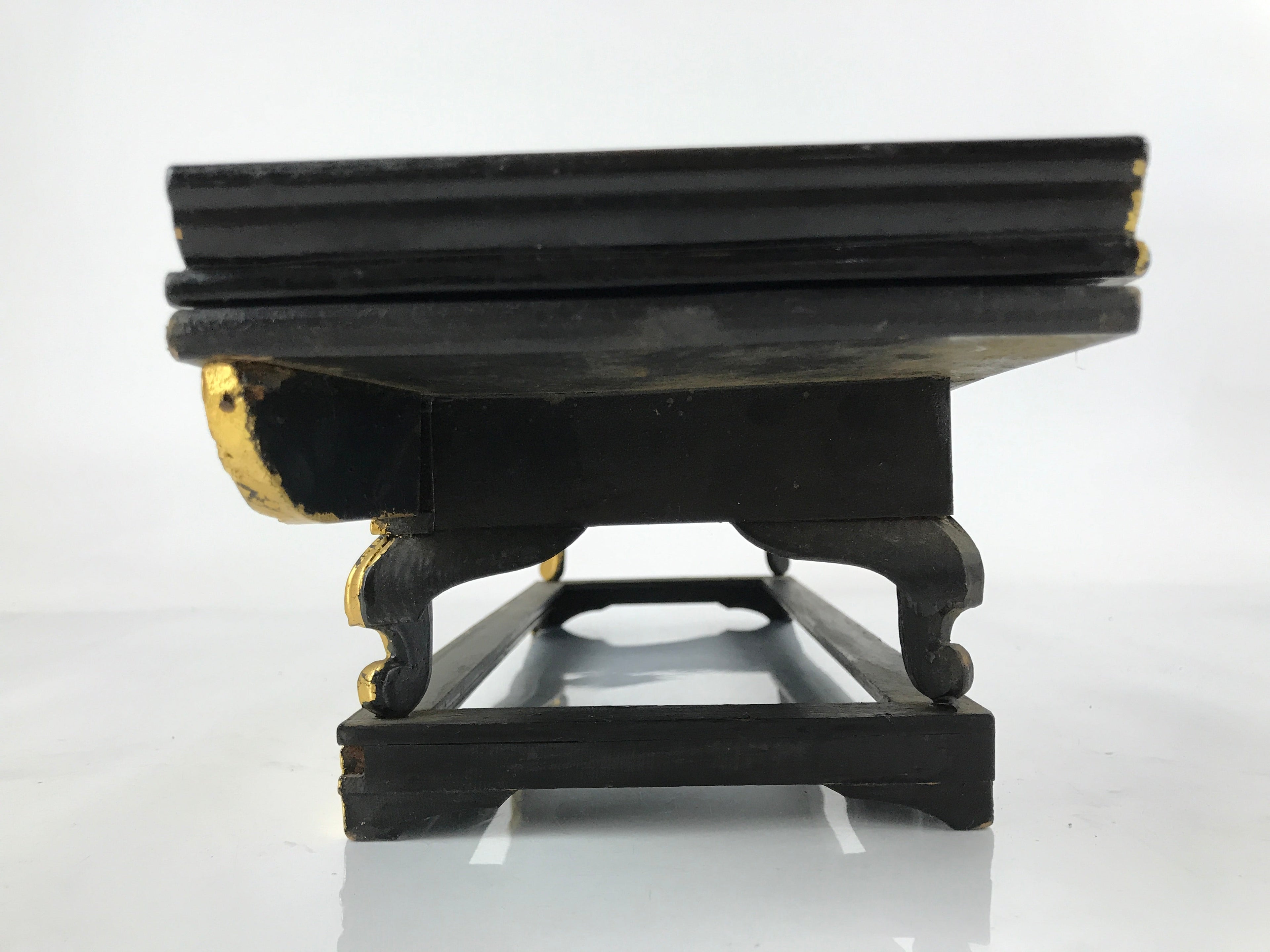 Japanese Buddhist Altar Wood Lacquer Offering Table Vtg Maejoku Black Gold BA300