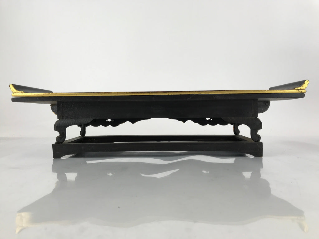 Japanese Buddhist Altar Wood Lacquer Offering Table Vtg Maejoku Black Gold BA300