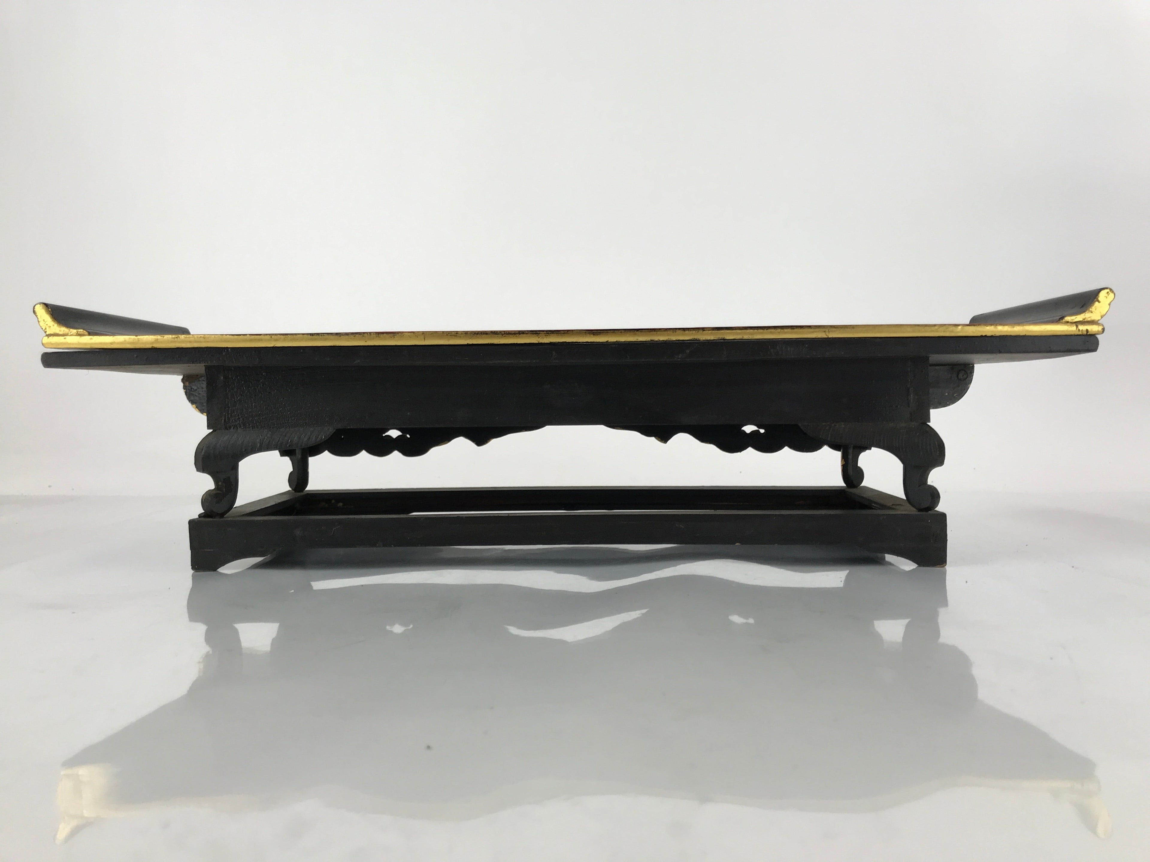 Japanese Buddhist Altar Wood Lacquer Offering Table Vtg Maejoku Black Gold BA300
