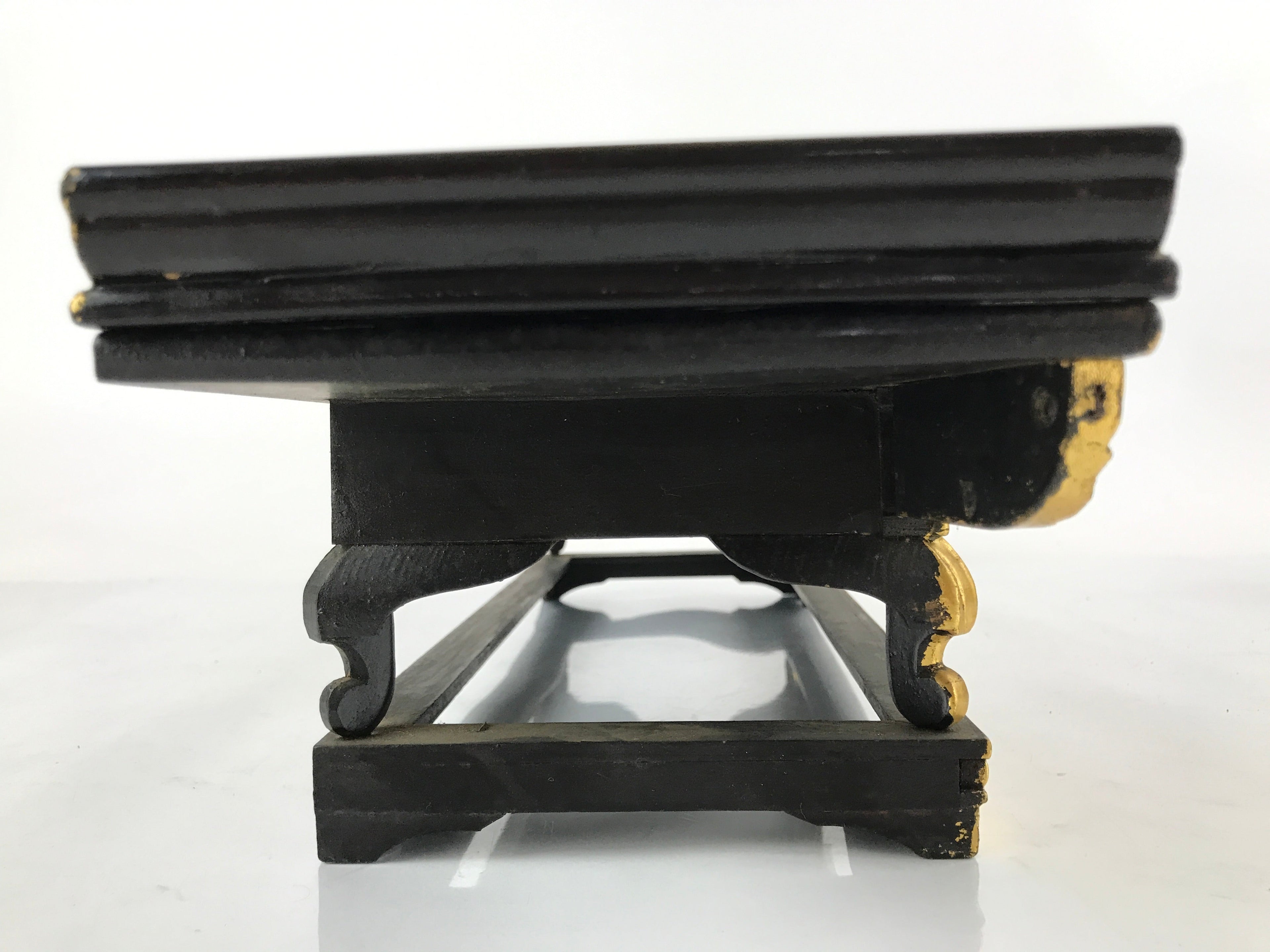 Japanese Buddhist Altar Wood Lacquer Offering Table Vtg Maejoku Black Gold BA300