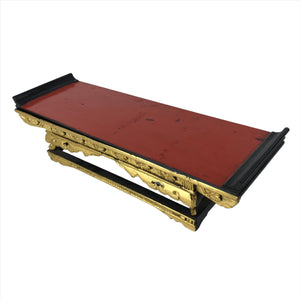 Japanese Buddhist Altar Wood Lacquer Offering Table Vtg Maejoku Black Gold BA300