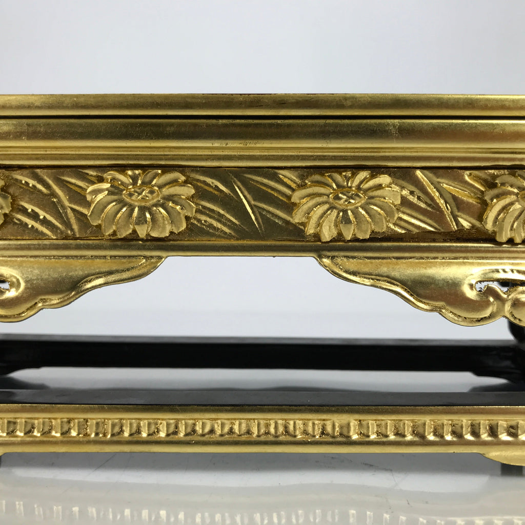 Japanese Buddhist Altar Wood Lacquer Offering Table Vtg Maejoku Black Gold BA350