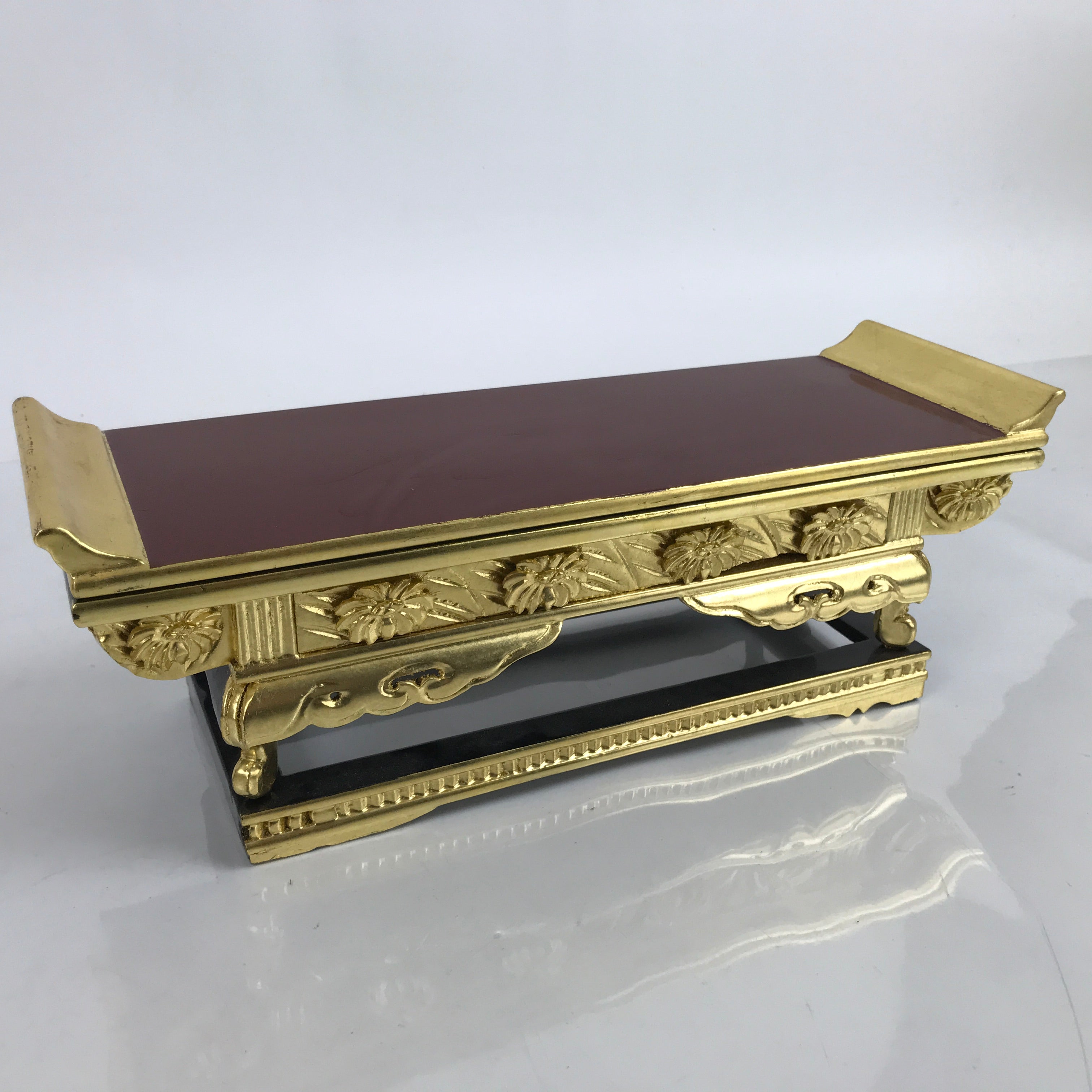 Japanese Buddhist Altar Wood Lacquer Offering Table Vtg Maejoku Black Gold BA350