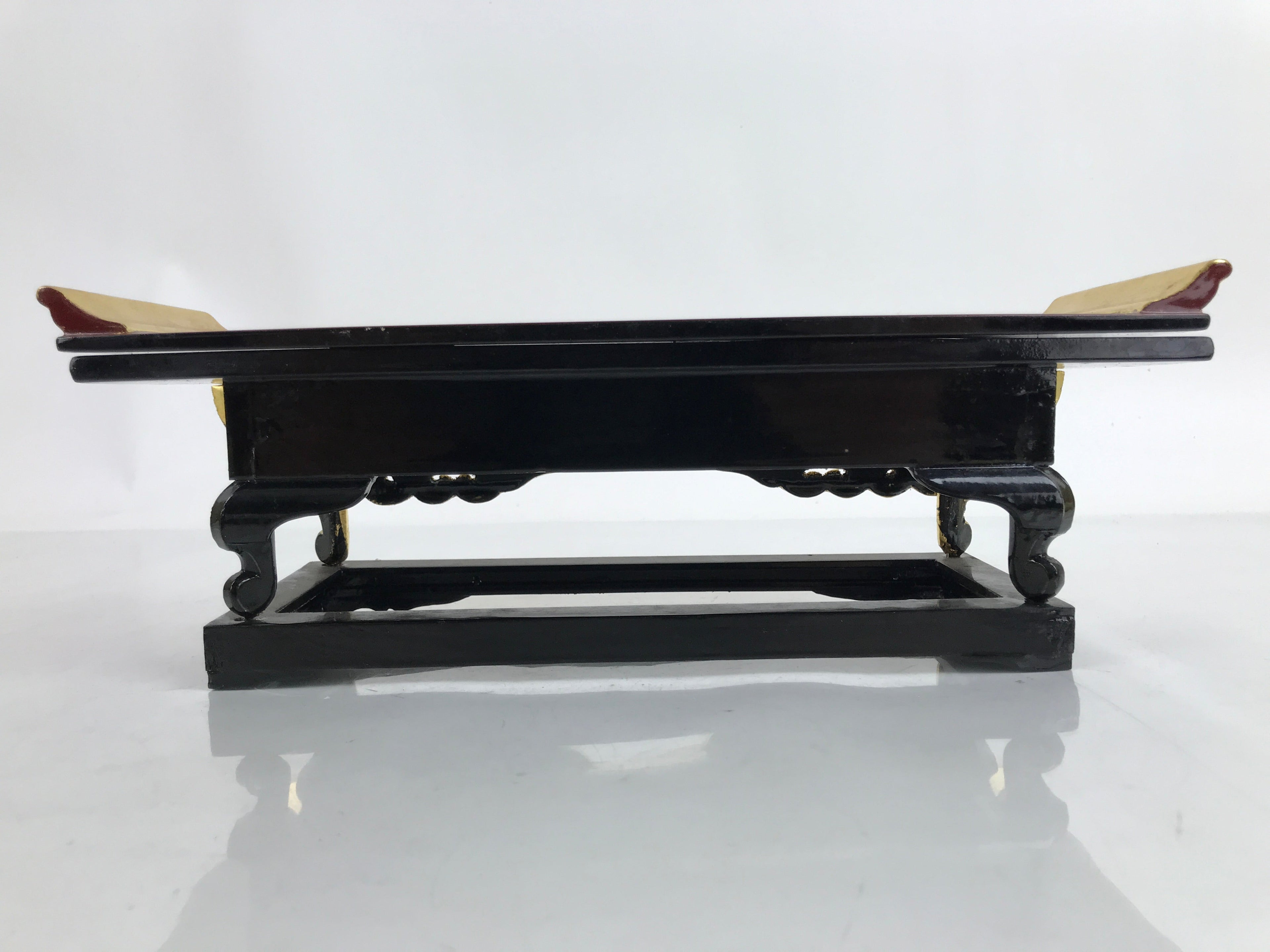 Japanese Buddhist Altar Wood Lacquer Offering Table Vtg Maejoku Black Gold BA350