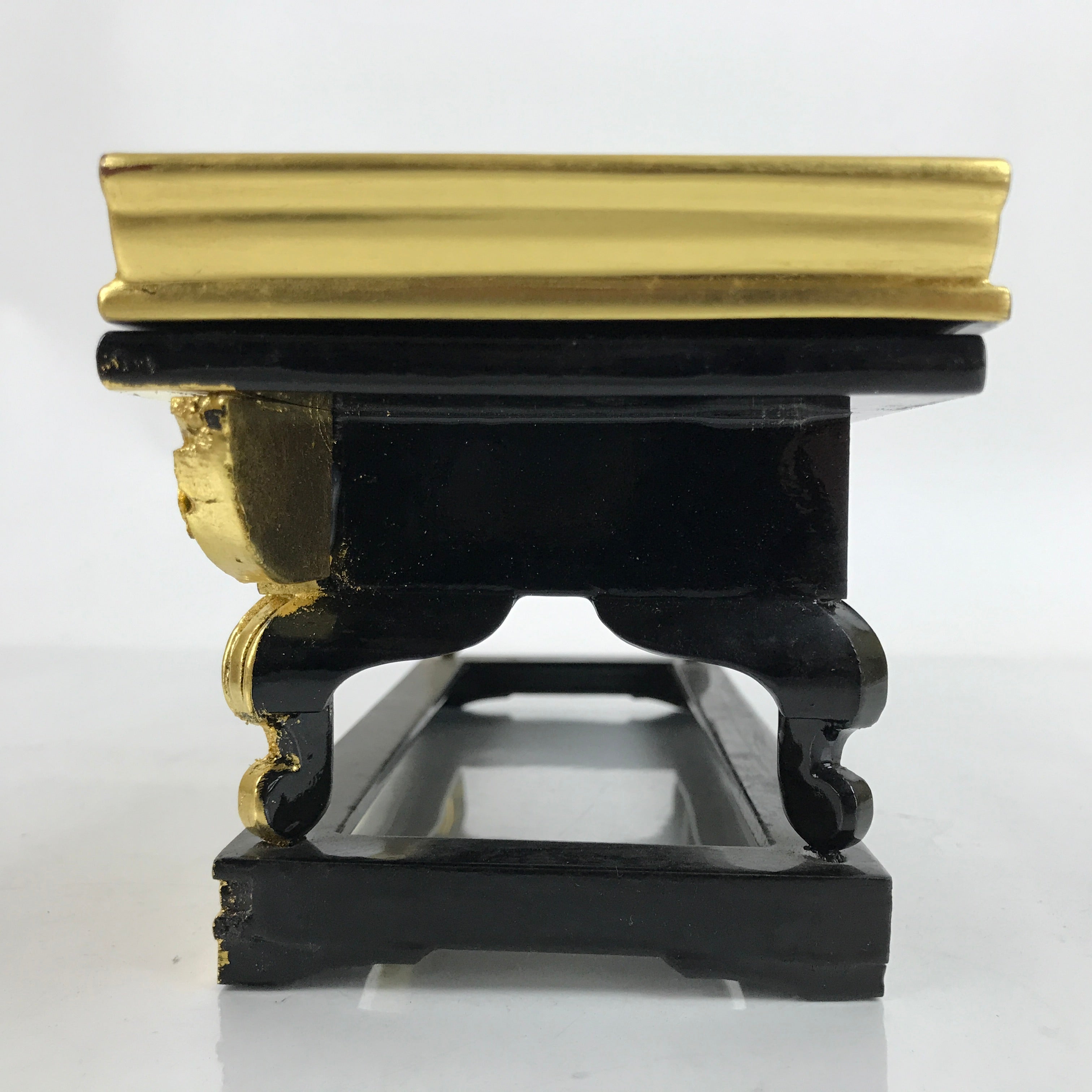 Japanese Buddhist Altar Wood Lacquer Offering Table Vtg Maejoku Black Gold BA350