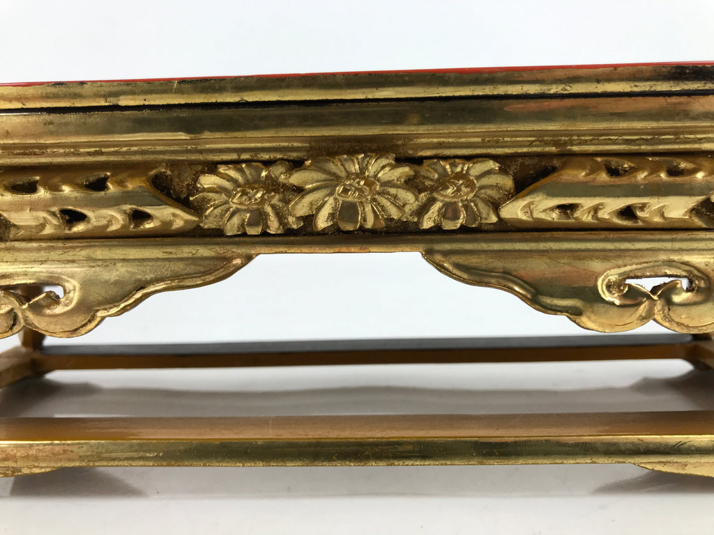 Japanese Buddhist Altar Wood Lacquer Offering Table Vtg Maejoku Red Gold BA405