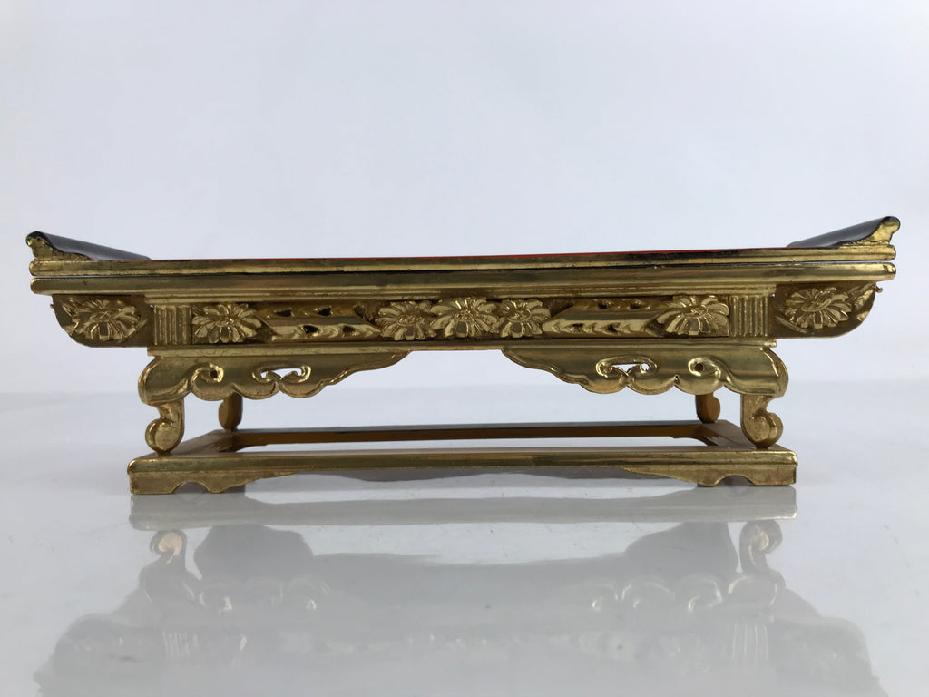 Japanese Buddhist Altar Wood Lacquer Offering Table Vtg Maejoku Red Gold BA405