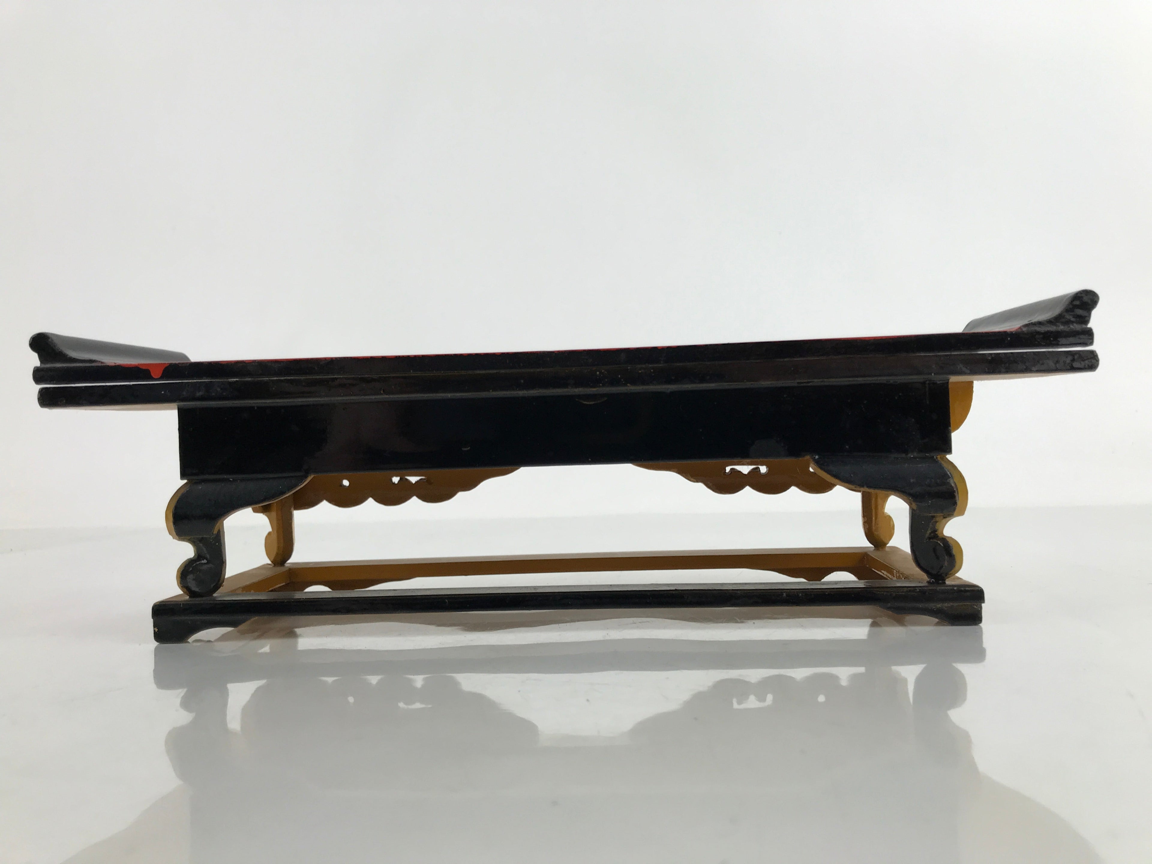Japanese Buddhist Altar Wood Lacquer Offering Table Vtg Maejoku Red Gold BA405