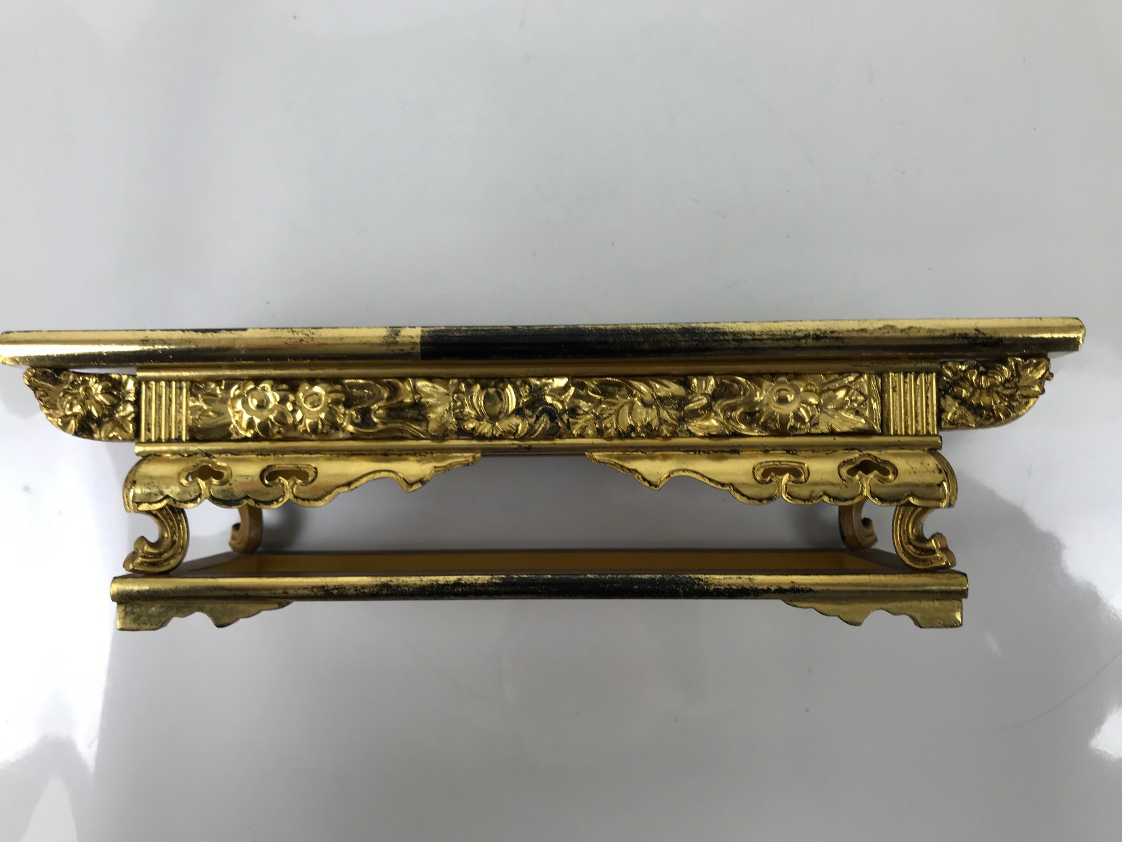 Japanese Buddhist Altar Wood Lacquer Offering Table Vtg Maejoku Red Gold BA471