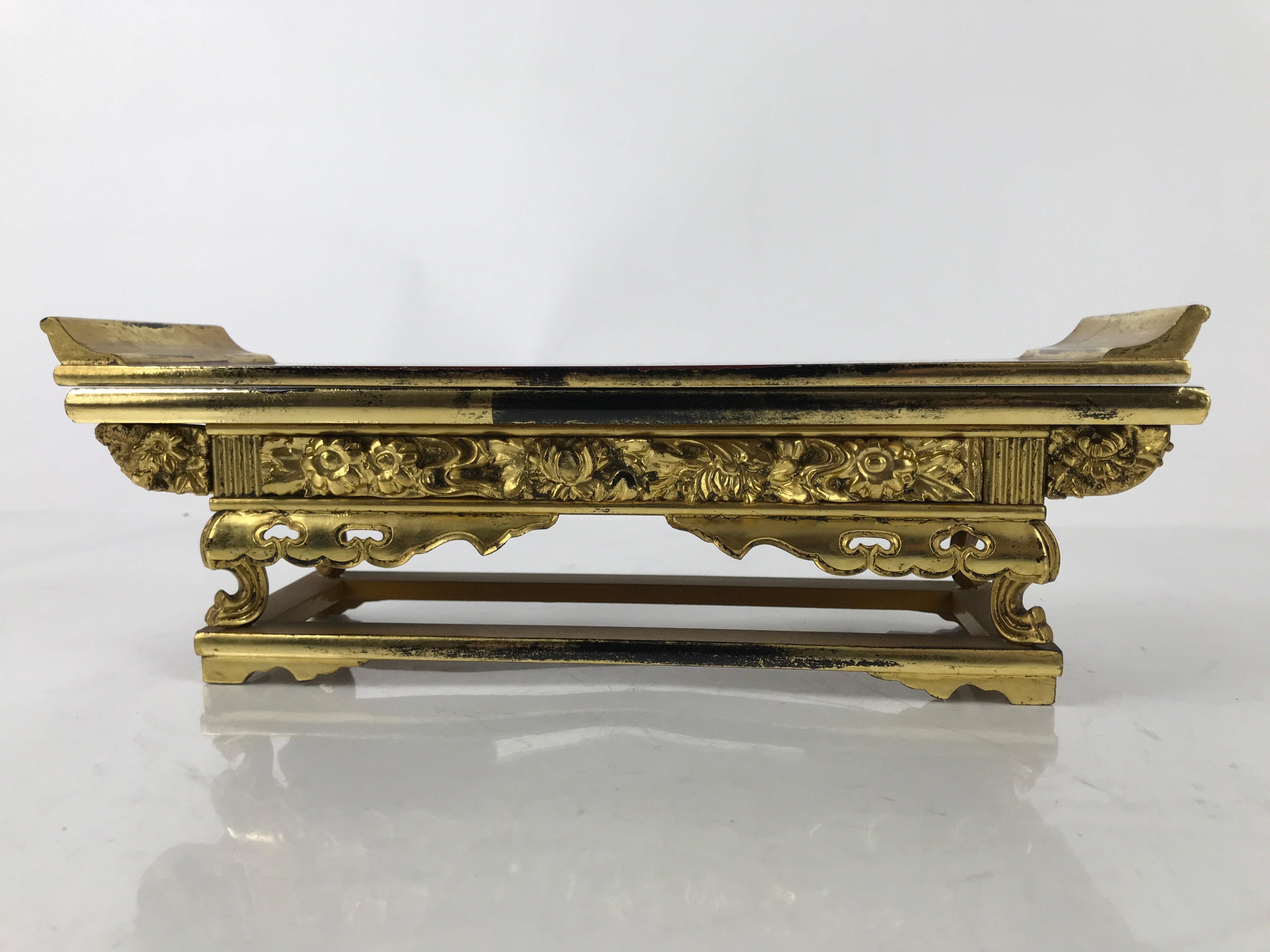 Japanese Buddhist Altar Wood Lacquer Offering Table Vtg Maejoku Red Gold BA471