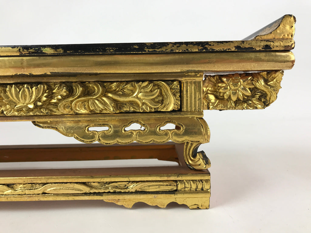 Japanese Buddhist Altar Wood Lacquer Offering Table Vtg Maejyoku Red Gold BA218