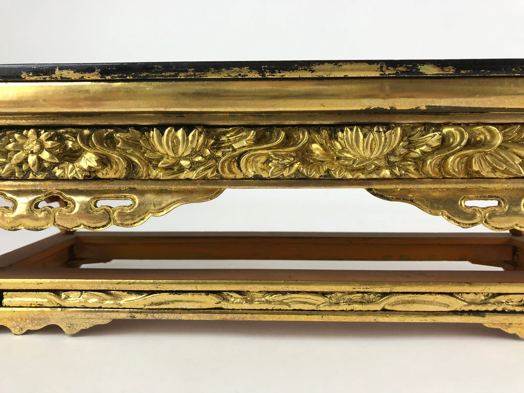 Japanese Buddhist Altar Wood Lacquer Offering Table Vtg Maejyoku Red Gold BA218