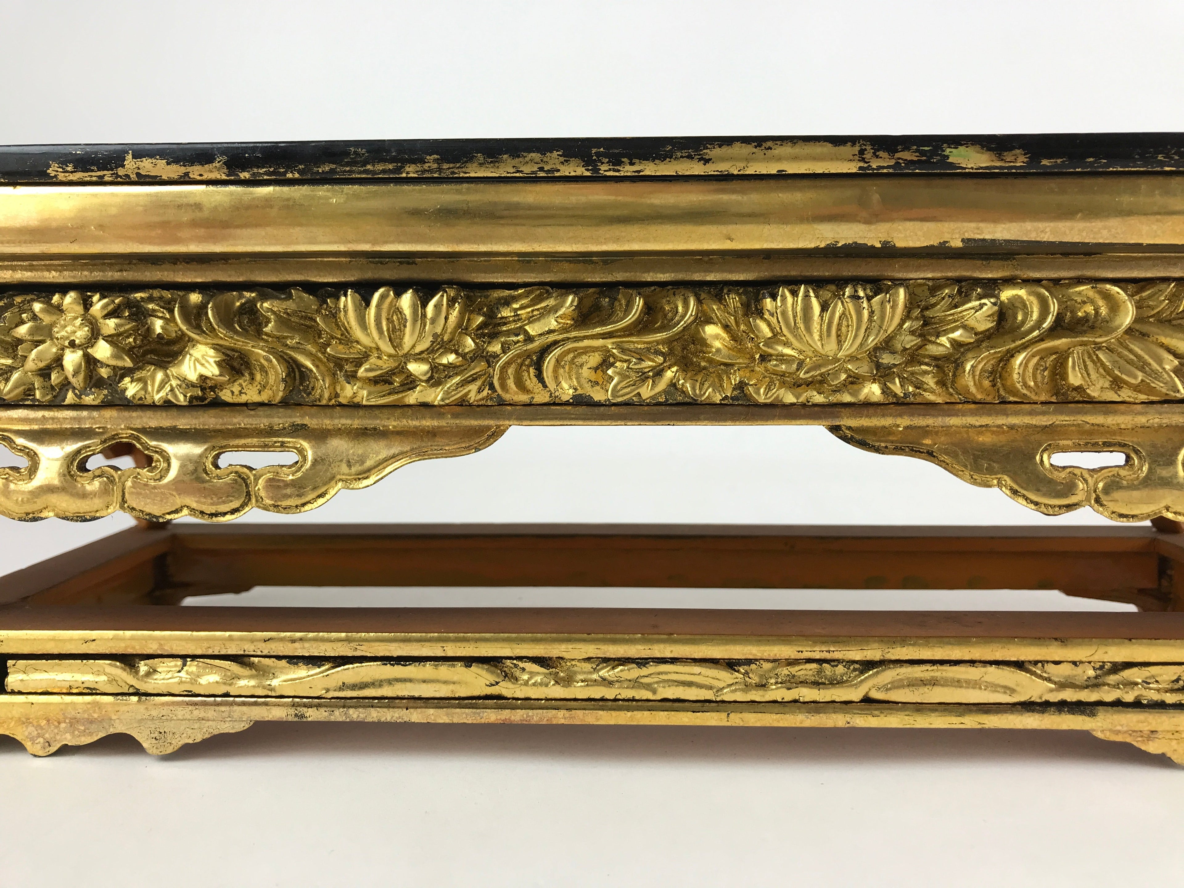 Japanese Buddhist Altar Wood Lacquer Offering Table Vtg Maejyoku Red Gold BA218