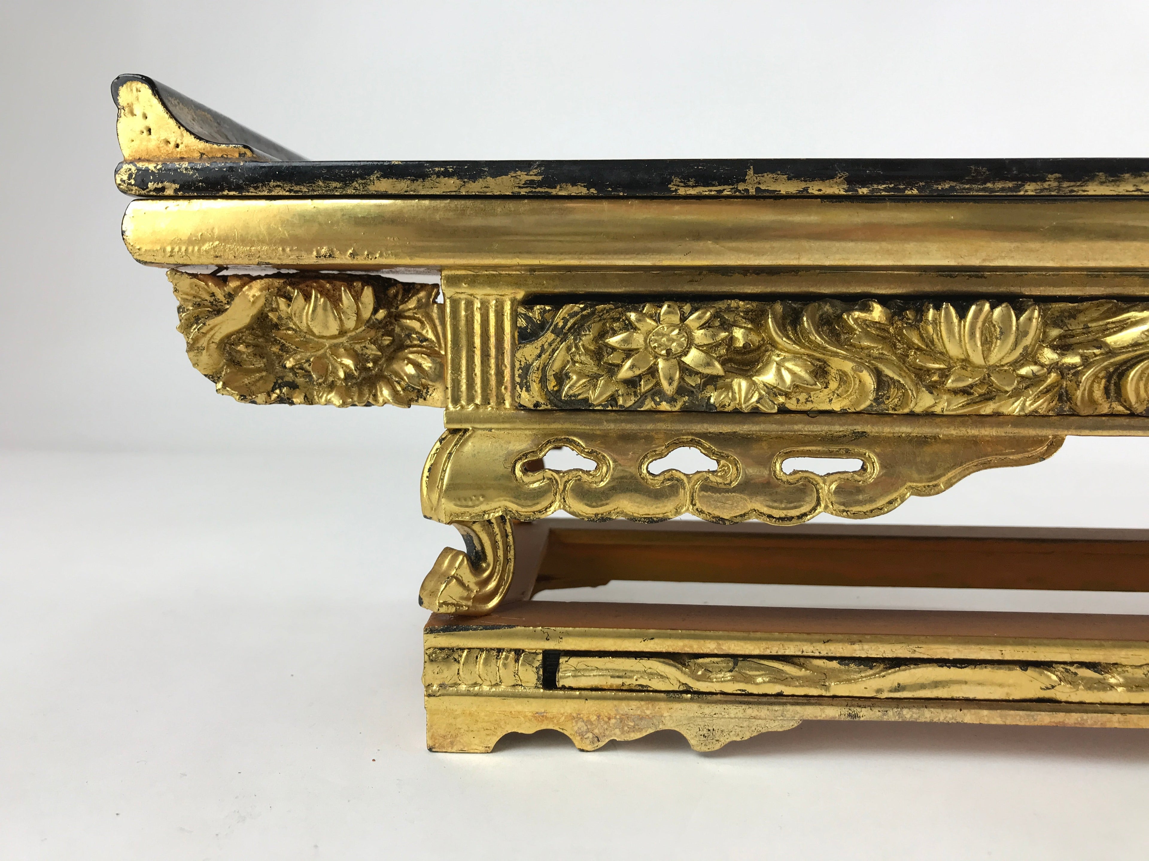 Japanese Buddhist Altar Wood Lacquer Offering Table Vtg Maejyoku Red Gold BA218