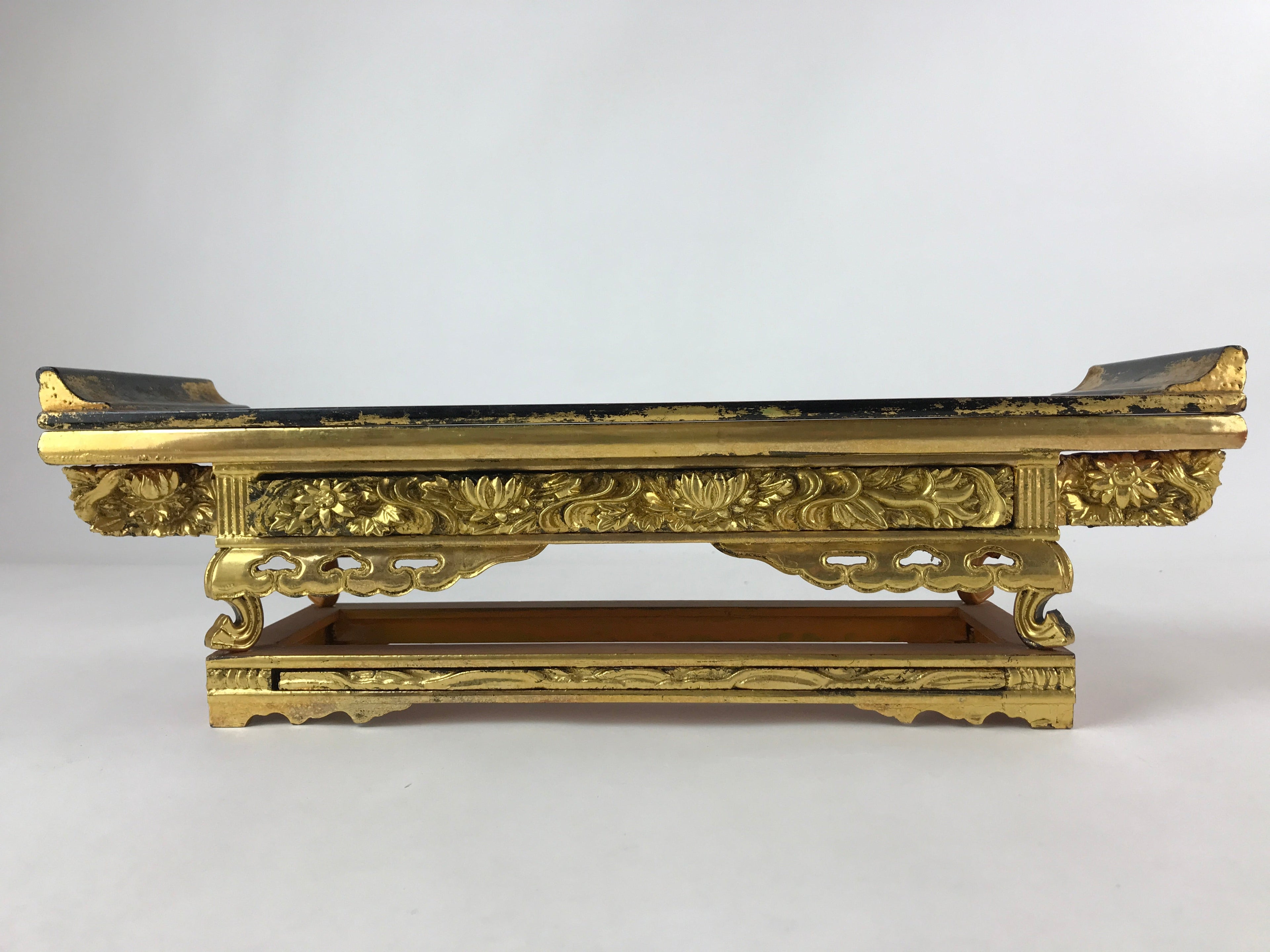 Japanese Buddhist Altar Wood Lacquer Offering Table Vtg Maejyoku Red Gold BA218