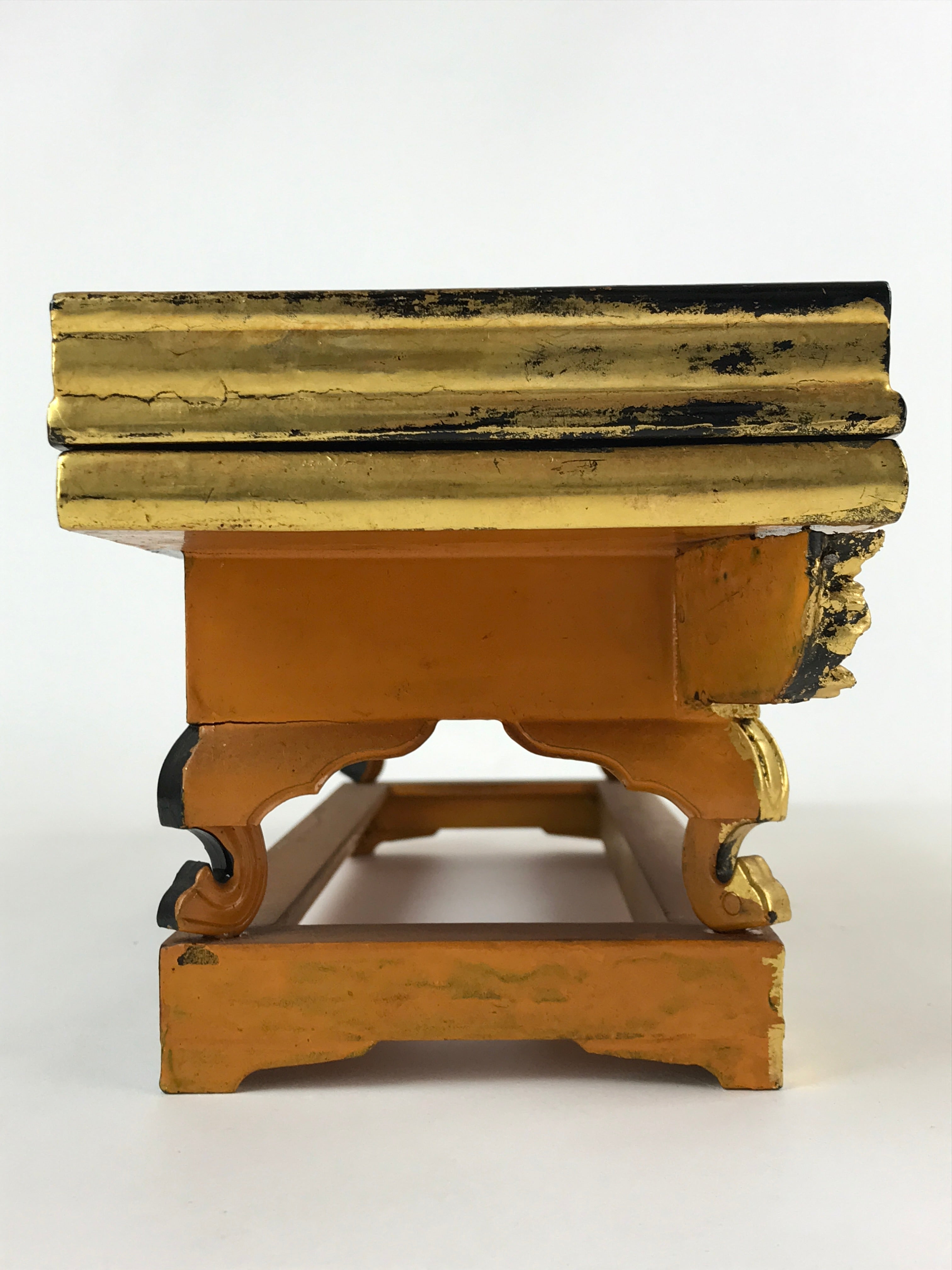Japanese Buddhist Altar Wood Lacquer Offering Table Vtg Maejyoku Red Gold BA218