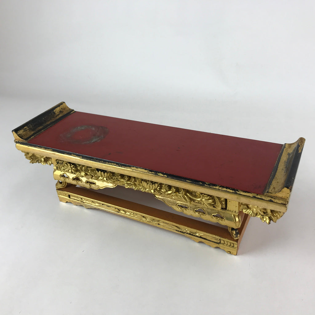 Japanese Buddhist Altar Wood Lacquer Offering Table Vtg Maejyoku Red Gold BA218