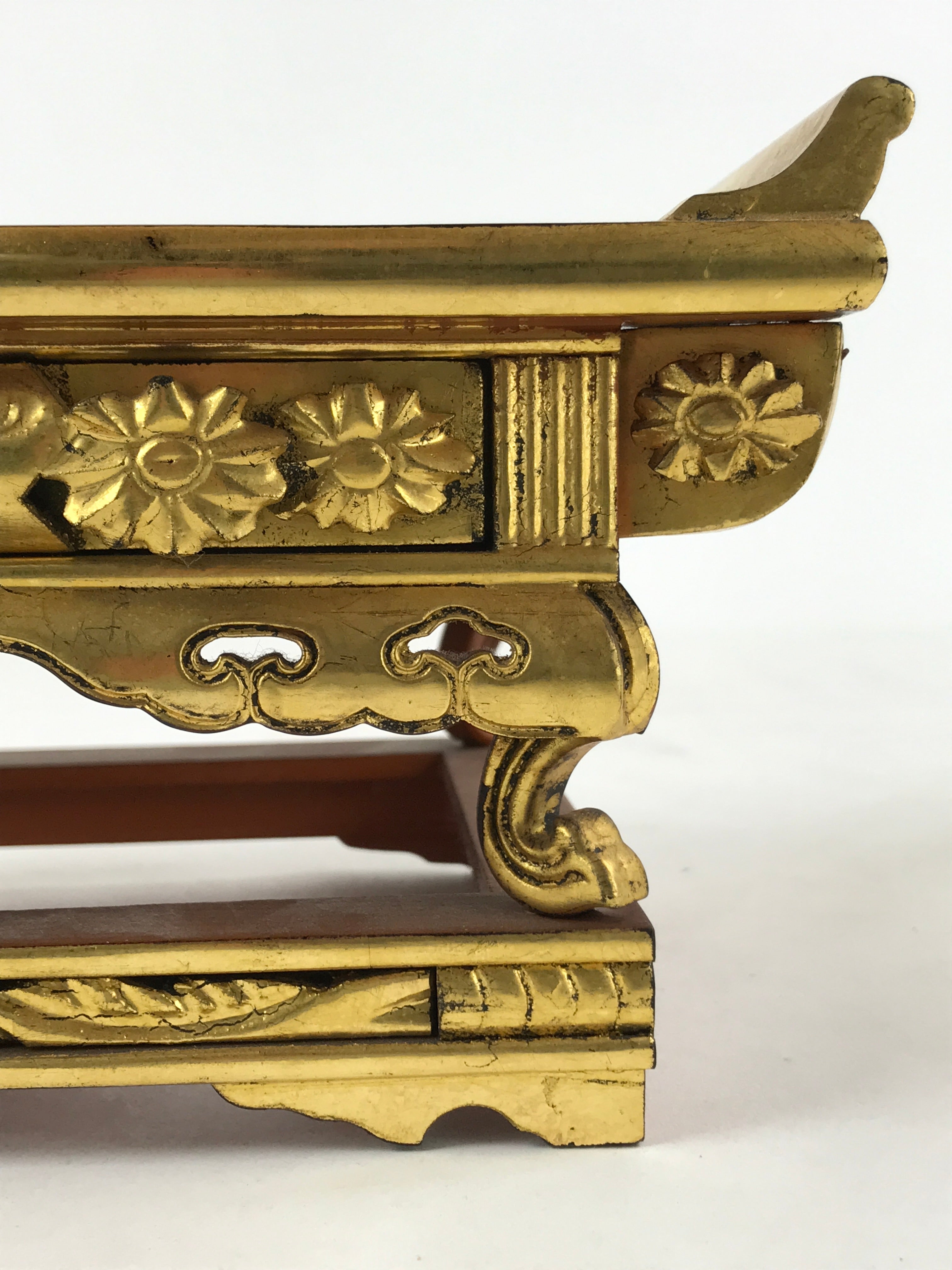Japanese Buddhist Altar Wood Lacquer Offering Table Vtg Maejyoku Red Gold BA248