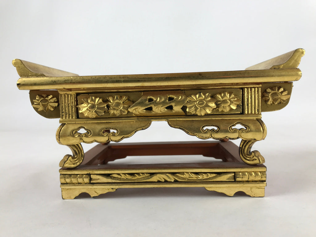 Japanese Buddhist Altar Wood Lacquer Offering Table Vtg Maejyoku Red Gold BA248