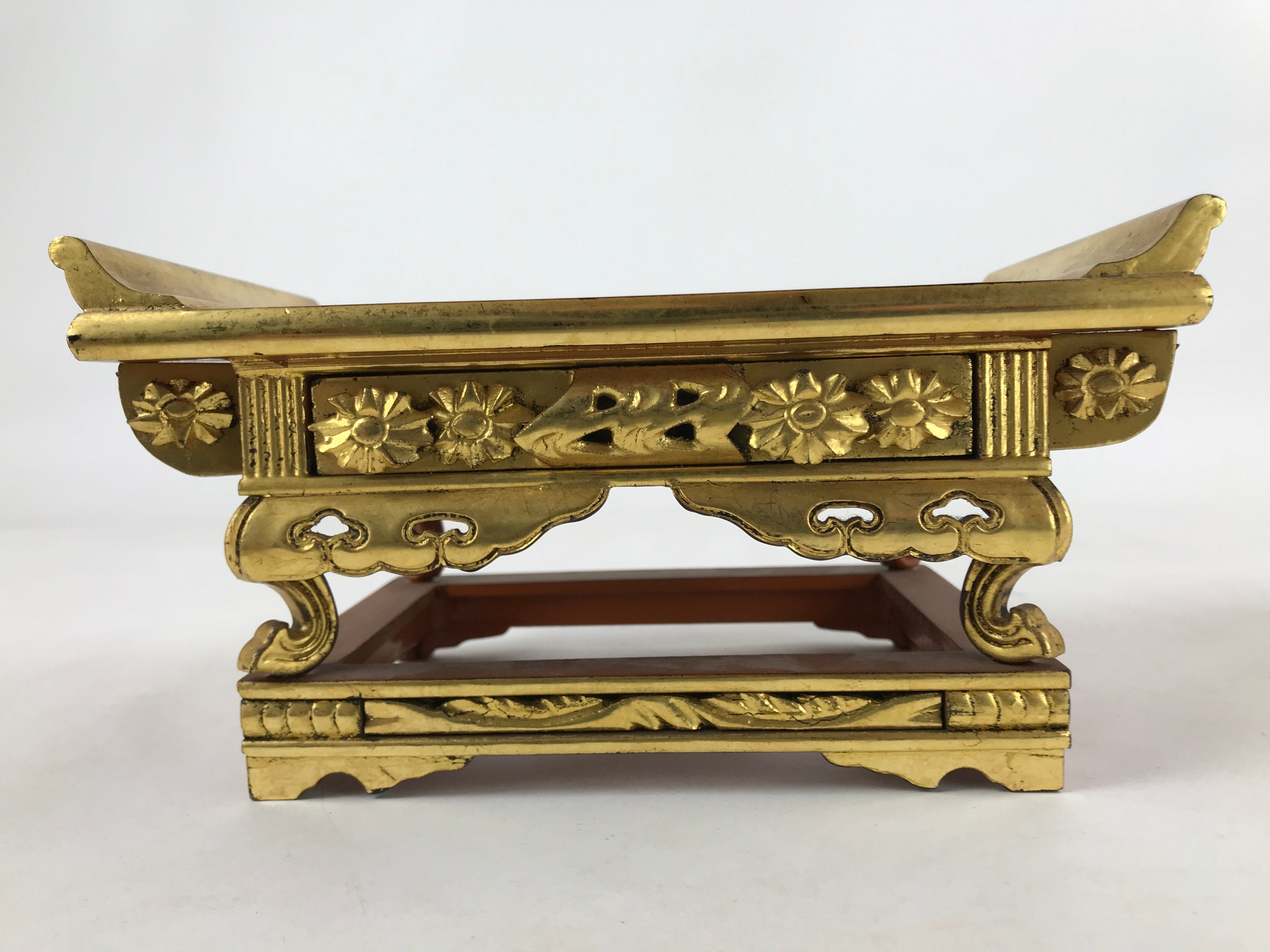 Japanese Buddhist Altar Wood Lacquer Offering Table Vtg Maejyoku Red Gold BA248