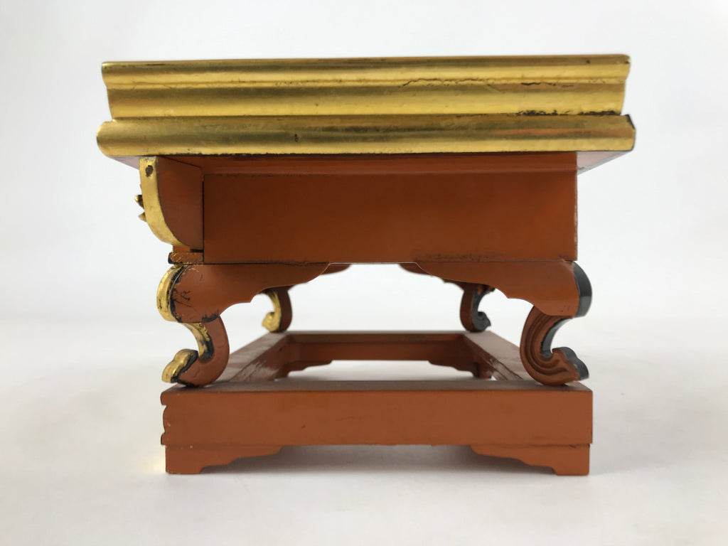 Japanese Buddhist Altar Wood Lacquer Offering Table Vtg Maejyoku Red Gold BA248
