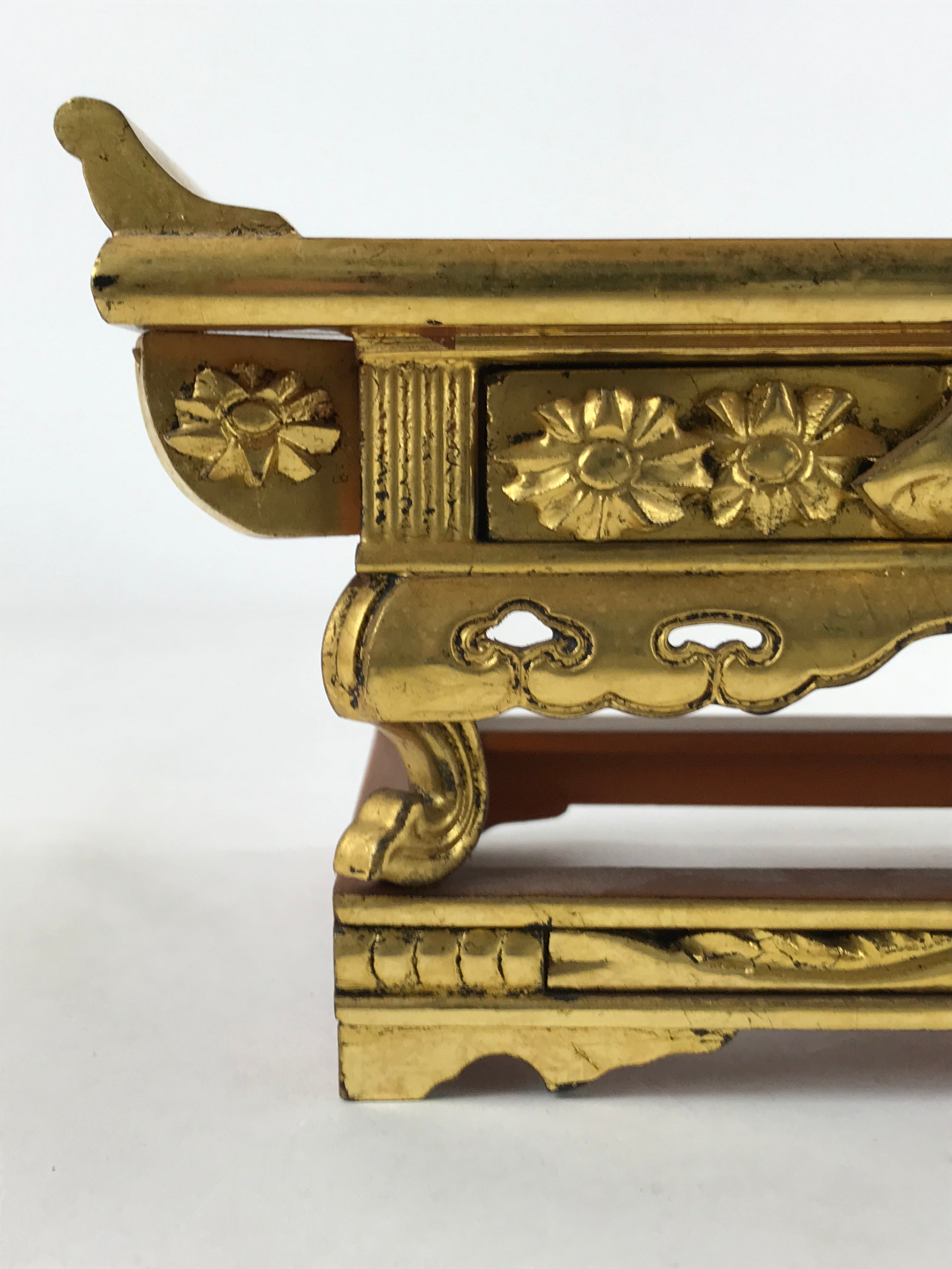 Japanese Buddhist Altar Wood Lacquer Offering Table Vtg Maejyoku Red Gold BA248