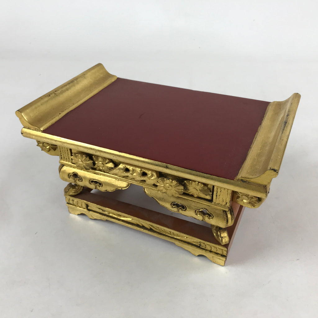 Japanese Buddhist Altar Wood Lacquer Offering Table Vtg Maejyoku Red Gold BA248