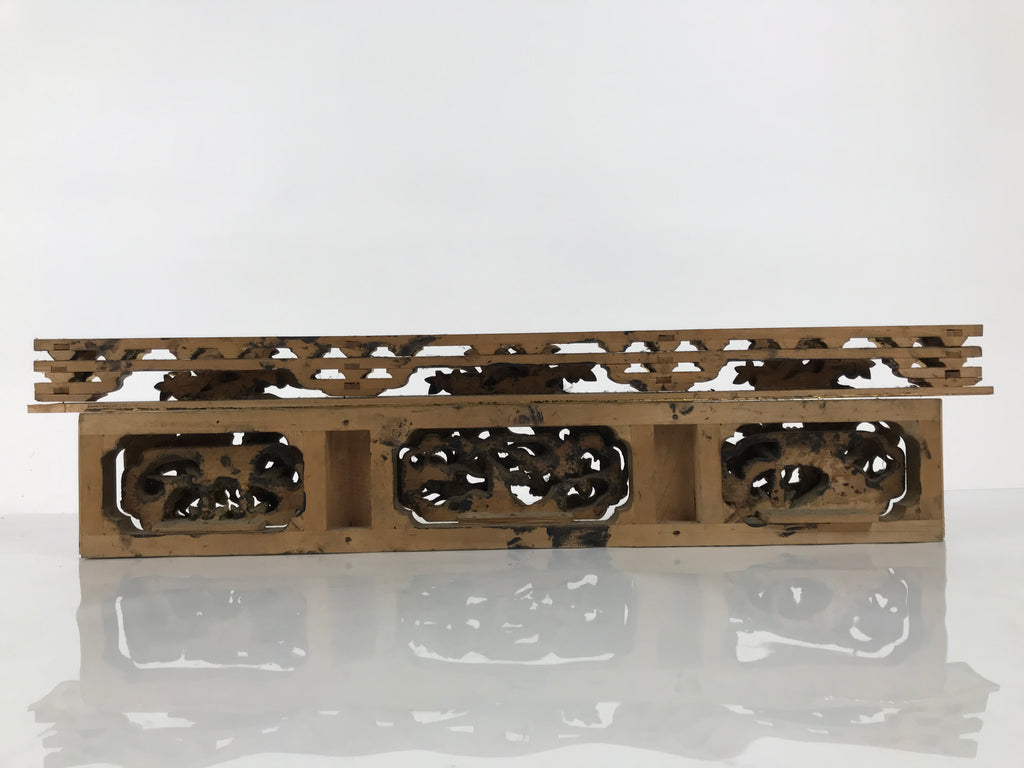 Japanese Buddhist Altar Wood Lacquer Part Carved Bird Peony Gold Brass BP32
