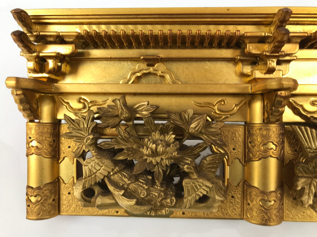 Japanese Buddhist Altar Wood Lacquer Part Carved Peacock Ho-Oh Gold Brass BP30