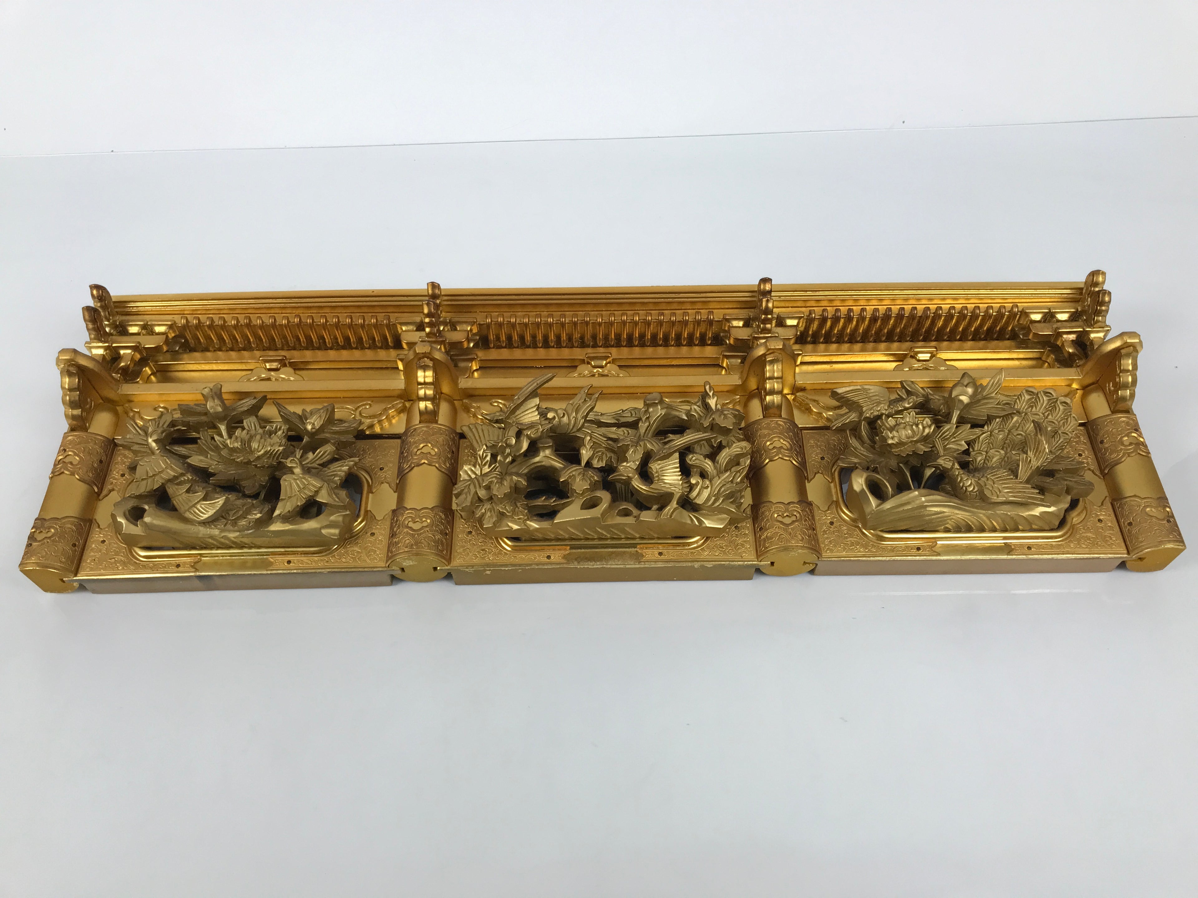 Japanese Buddhist Altar Wood Lacquer Part Carved Peacock Ho-Oh Gold Brass BP30