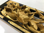 Japanese Buddhist Altar Wood Lacquer Part Carved Peony Botan Gold Brass BA722