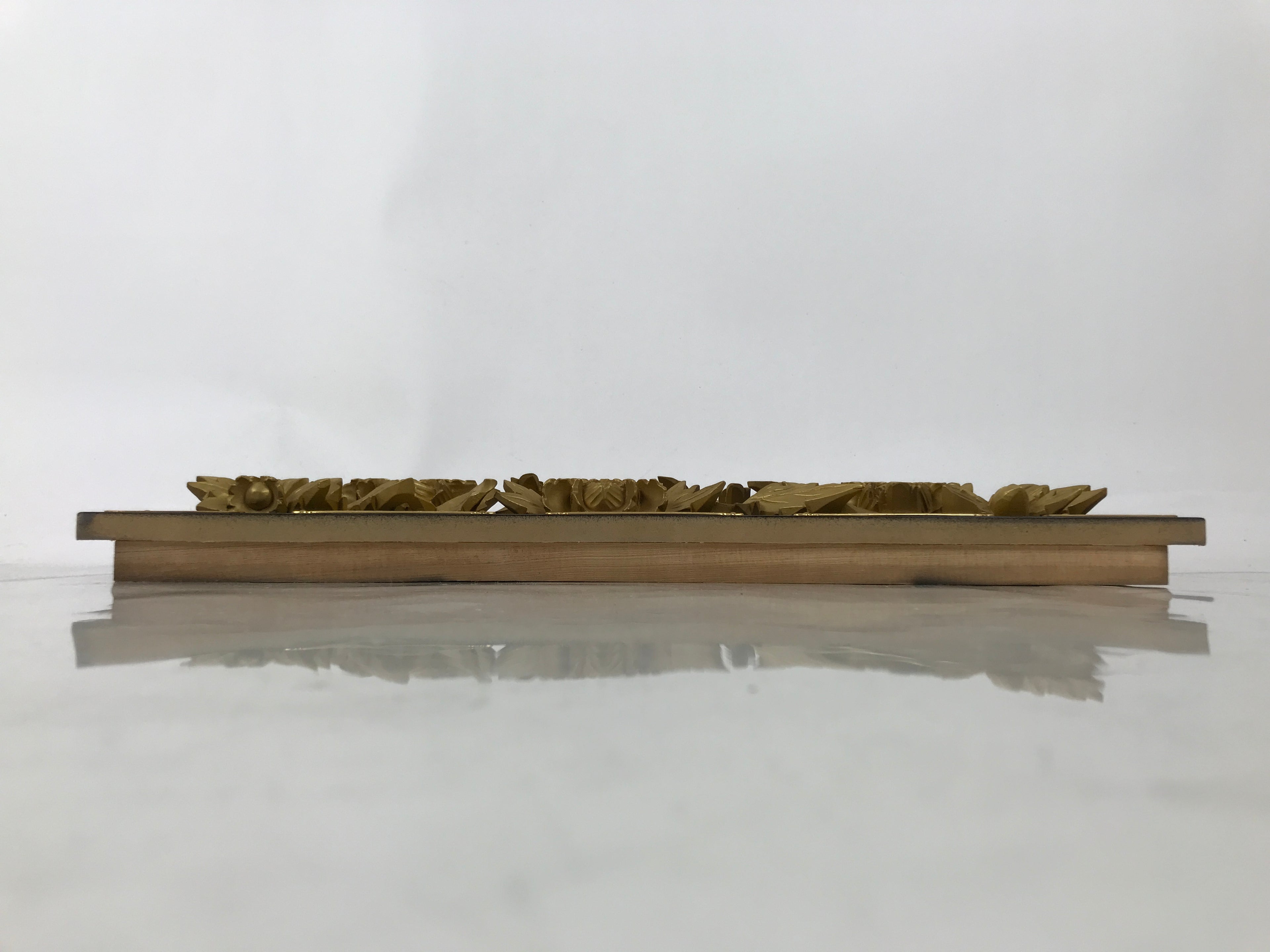 Japanese Buddhist Altar Wood Lacquer Part Carved Peony Botan Gold Brass BA722