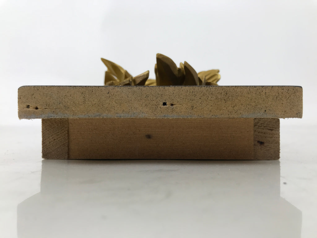 Japanese Buddhist Altar Wood Lacquer Part Carved Peony Botan Gold Brass BA722
