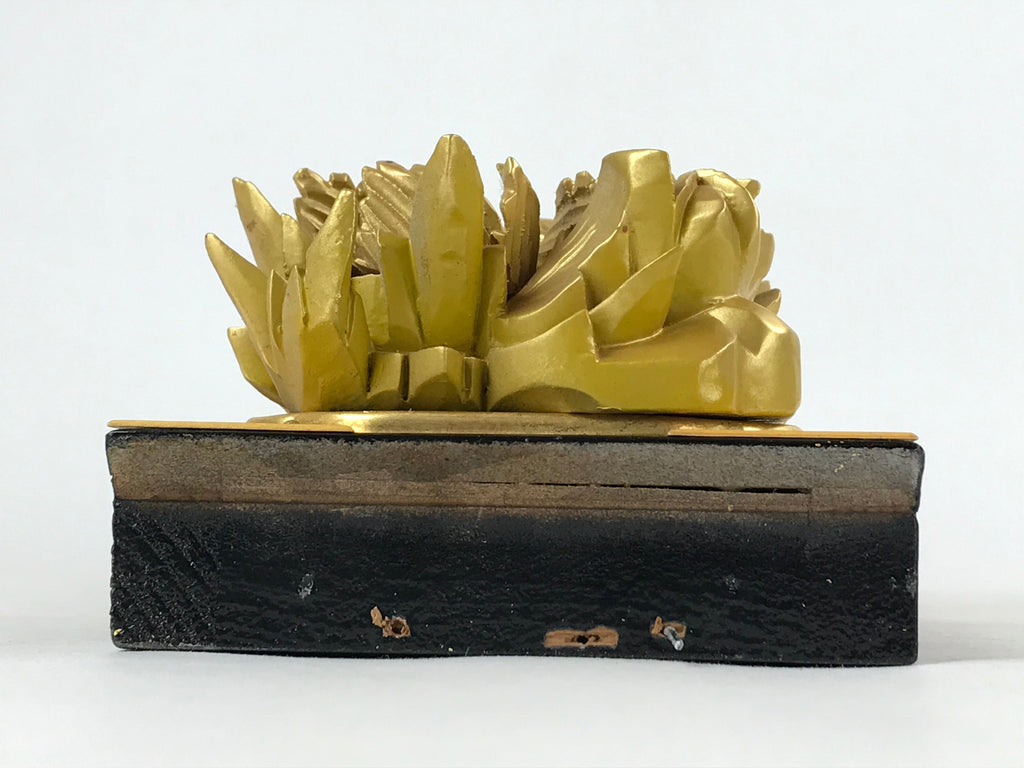 Japanese Buddhist Altar Wood Lacquer Part Vtg Brass Carved Flowers Gold BA239