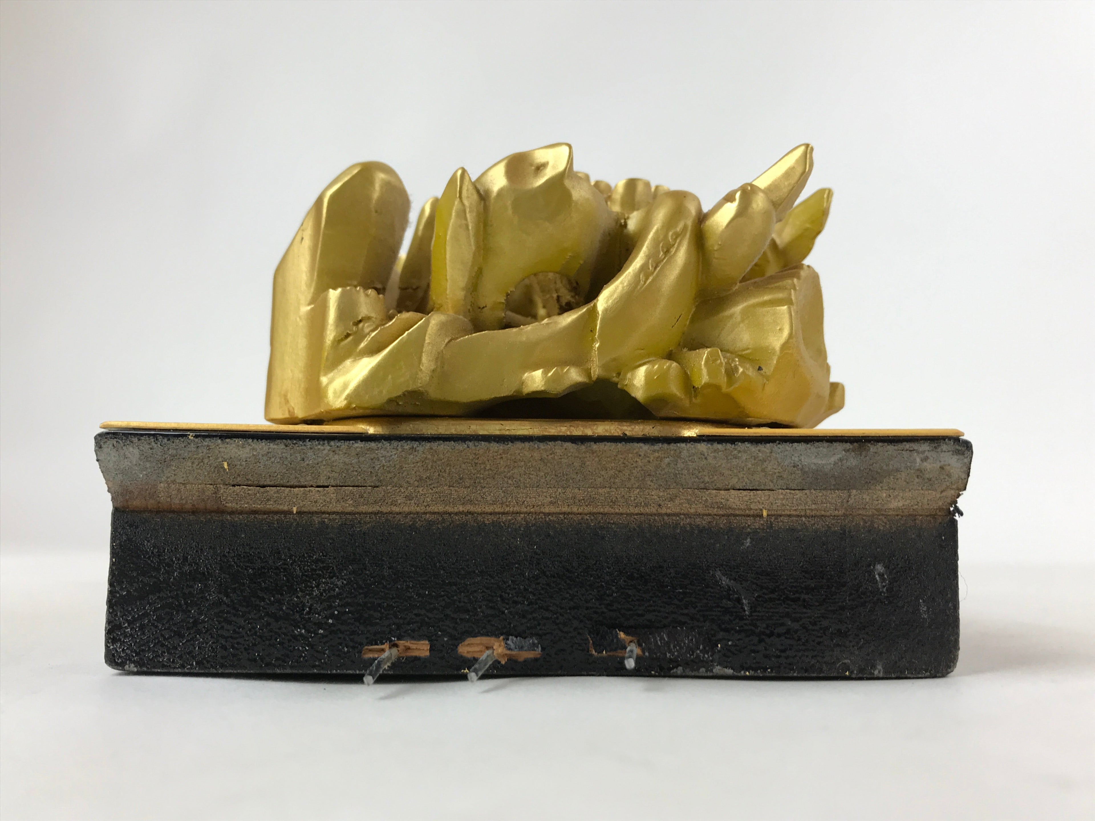 Japanese Buddhist Altar Wood Lacquer Part Vtg Brass Carved Flowers Gold BA239