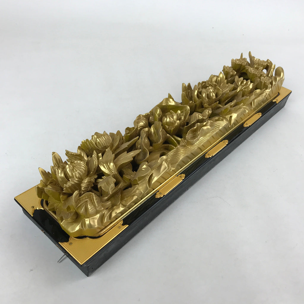 Japanese Buddhist Altar Wood Lacquer Part Vtg Brass Carved Flowers Gold BA239