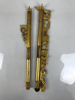 Japanese Buddhist Altar Wood Pillar Vtg Butsudan Spare Parts 2pcs Gold BA805