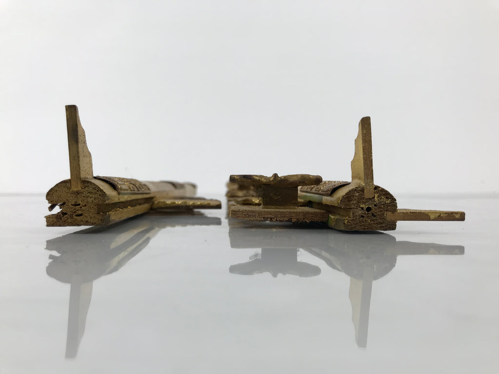 Japanese Buddhist Altar Wood Pillar Vtg Butsudan Spare Parts 2pcs Gold BA805