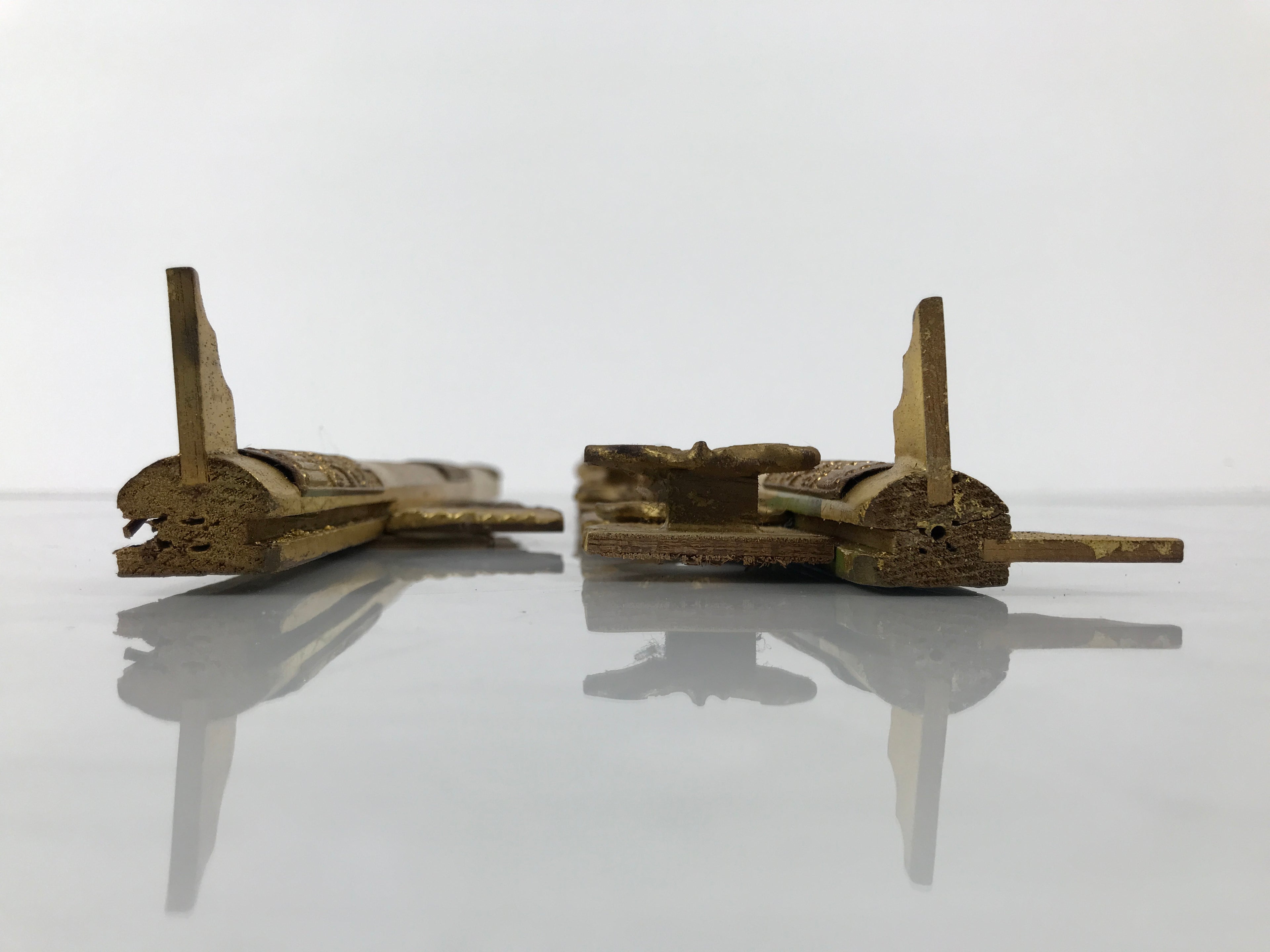 Japanese Buddhist Altar Wood Pillar Vtg Butsudan Spare Parts 2pcs Gold BA805